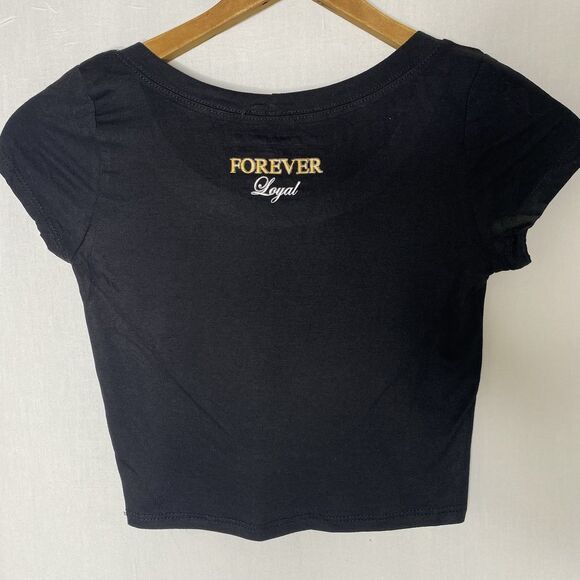 Forever Loyal Cropped T-Shirt Vinyl Graphic Stretchy Tee Womens Size M Black - Picture 2 of 7